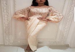 Plus Size Muslim Evening Dresses v neck 2019 Mermaid Long Sleeves Lace Slit Islamic Dubai S Arabic Long Evening Gown Prom Dres9516103