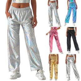 Women's Pants Metallic Shiny Trousers Elastic Waistband Loose Casual Long Jogging Bottoms Wax Women Baggy Leather