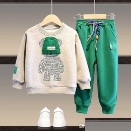 Clothing Sets Kids Tracksuit Baby Girls Boys Designer Clothes Cartoon 3D Sweatshirt And Dstring Sweatpant Child Sweatsuit School Two Dhno4