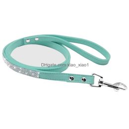 Dog Collars Leashes Bling Rhinestone Cat Leather Pet Puppy Kitten Collar Walk Leash Lead For Small Medium Dogs Cats Chihuahua Pug Dhsvg