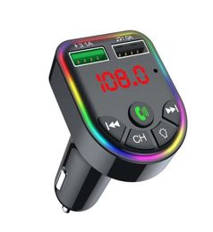 F5 F6 Car Charger Bluetooth 5.0 FM Transmitter RGB Atmosphere Light Car Kit MP3 Player Wireless Handsfree o Receiver with Retail Box7833678