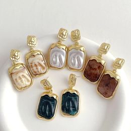 Dangle Earrings 5Pairs Four Colours Resin Geometric Pendant Gold Plated Rectangle Shape Drop Female Jewellery