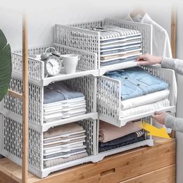 Stackable Wardrobe Drawer Cabinet Organiser Clothes Closet Storage Box Shelves Plastic Layered Partitions Rack 240125