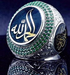 Vintage Islam Prophet Muhammad Blue Crystal Ring Punk S Star Turkish Ottoman CZ Statement Rings for Men Boho Muslim Jewelry2663809