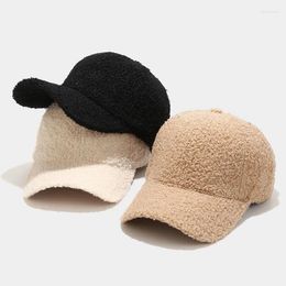 Ball Caps Solid Color Winter Lamb Baseball Cap For Women's Warm Fur Trend Outdoor Adjustable Retro Casual Hat Hip Hop Gorras Female