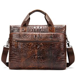 Designer Bag Men Computer Briefcase Crocodile Pattern Business Man Bag Gentleman Casual Men's Fashion Genuine Leather Handheld Single Shoulder Bag Horizontal