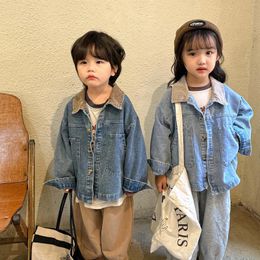 Jackets Children Denim Jacket Boys Spring Autumn 2024 And Girls Casual Simple Long Sleeve Handsome For Kids