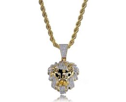 iced out lion head pendant necklace for men women luxury designer mens bling diamond animal pendants gold zircon necklace Jewellery 8197816