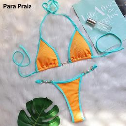 Women's Swimwear Para Praia Metal Decor Thong Bikini 2024 Sexy Push Up Women Brazilian Swimsuit Lady Biquini Two Piece Bathing Suit