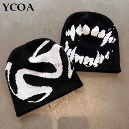 Beanie/Skull Caps Women Hat Knitting Beanies Goth Tooth Caps Men Y2k Streetwear Winter Fashion Pullover Kpop Harajuku Vintage Warm Hip Hop Unisex YQ240207