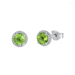 Stud Earrings Natural Real Green Peridot Round Earring 925 Sterling Silver 0.85ct 2pcs Gemstone B212245