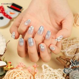 False Nails Almond Fake Nail Snowflake Print Blue White Press On Reusable Waterproof Artificial For Valentine's Day Lover Gift