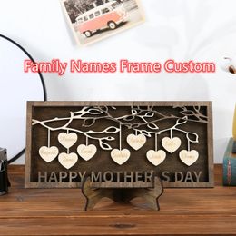 Personalized Custom 29 Names Family Sign Tree Frame Name Wooden Desk Plaque Decoration Gift for Mother's Day 240123