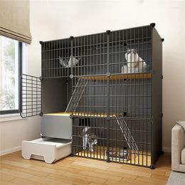 Cat Carriers Modern Iron Mesh Multi-layer Space Villa With Litter Box Toilet Pet Cage For Cats Indoor Luxury