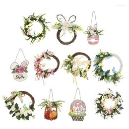 Decorative Flowers 2024 Easter Welcome Wreath Simulated Flower Door Hanging Ornament Decoration Porch For Front Decorations