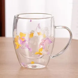 Mugs 350ml Anti-Scalding Glass Double Wall Coffee Insulated Heat Resistant Cup With Dried Flower Creative Decoration