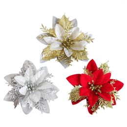 Christmas Decorations 10pc Flower Simulation Gold Silver Red Three-Layer Plastic Three-Dimensional Ornaments