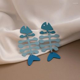 Dangle Earrings Fun Cartoon Pendant Splicing Fish Bone Fashion Spray Painting Colour Matching Sweet Wholesale