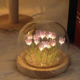 Night Lights DIY Tulip Night Light Battery Operated Tulip Flower Lamp DIY Simulation Tulip LED Nightlight Handmade Bedside Light YQ240207