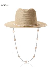 Fashion Shell Necklace Chain Straw Hats For Women Summer Sun Hats Chain Strap Beach Hats Easy To Carry Across 240127