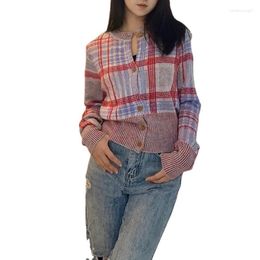 Women's Knits VII 2024 Knit Fall Winter Clothing Red Chequered Vintage Embroidered Cardigan Sweater Women Offer