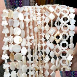 Crimp End Beads Natural White Shell Mother Of Pearl Loose Flat Oval Teeth Round Star Net Freshwater Chip Charms For Jewelry Making Dhtso