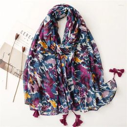 Scarves 2024 Fashion Paisley Abstract Floral Tassel Viscose Shawl Scarf Lady High Quality Wrap Thin Pashmina Stole Muslim Hijab 180 90Cm