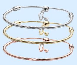 Silver Plated Bracelets 3MM Chain Adjustable Fit p charms Gold Rose Bangle Bracelet Women Female Christmas Party Birthday Gift BR0202396976