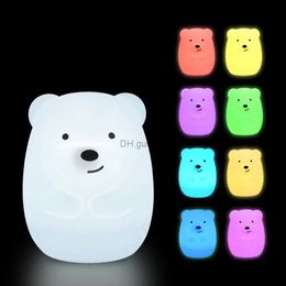 Night Lights Animal Lamp Silicone Bear Dog Fox RGB LED Night Light Touch Sensor Battery Powered Bedside Lamp for Children Baby YQ240207