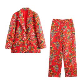 UNIZERA Winter Product Womens Fashion Casual Northeast Big Flower Loose Suit Coat Pants Set 240127