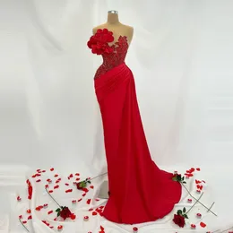 Party Dresses Cute Red Flowers Evening Strapless Mermaid Aso Ebi Black Girls Homecoming Dress Custom Made Long Beaded Prom Gown