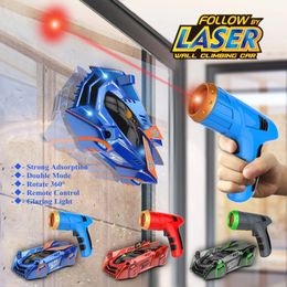 RC Car Stunt Infrared Laser Tracking Wall Ceiling Climbing Follow Light Remote Control Drift Car Electric Anti Gravity Car Toys 240201