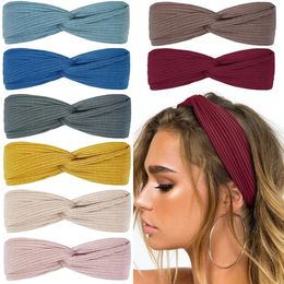 8Pcs Vintage Headbands Women Twist Knotted Boho Stretchy Hair Bands for Girls Criss Cross Turban Plain Headwrap Yoga Workout 240125