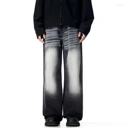 Women's Jeans Retro American Wide Leg Black Grey Gradient Neutral Style High Waist Vintage Street Pants Female Straight Trousers