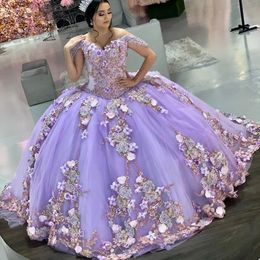 Abiti di quinceanera viola leggera con applique corst sweet 16 vestito vestidos de 15 anos abiti da ballo per donne sweep treno 0516