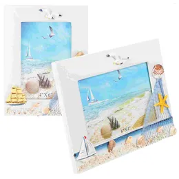 Frames 2 Pcs Wooden Po Frame Nautical Picture Ornament Mediterranean Theme Ocean Decor Square