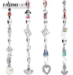 FAHMI 100 925 Sterling Silver Pearl Flutter Fan Light House DOLL Toy Soldier Dropper Ticket Passport Ship Pendant Charm 7093367