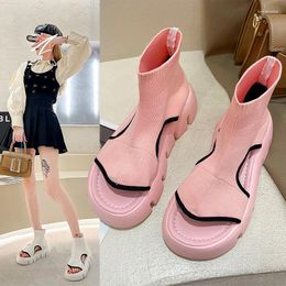 Sandals Web Celebrity Female Ins 2024 Summer Knitting Socks Boots Women Platform Peep Toe Open Roman Shoes