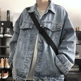 Male Jean Coats Outwear Wide Sleeves Men's Denim Jacket Vintage Grey Overcoat Shoulders Korea Washed Winter Outerwear 2023 Loose 240119