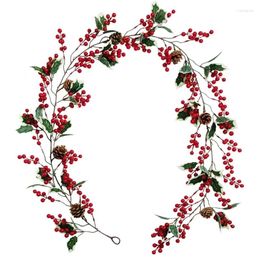 Decorative Flowers Red Berry Christmas Garland With Pine Cone Artificial Garden Gate Home Decoration For Year