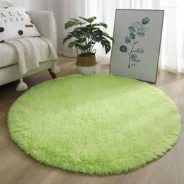 Carpets Bedroom Pure Color Round Silk Wool Carpet Nordic Simple Living Room Sofa Plush Floor Mat Home Hanging Basket Long White