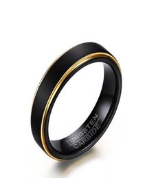 Simple Mens Band Rings Basic Tungsten Steel Black Goldcolor Stepped Edges Finish Centre Fashion Male Wedding Engagement Jewellery A47912685