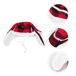 Dog Apparel 1Pc Plush Beret Hat Pet With Adjustable Band Headwear (Black Red)