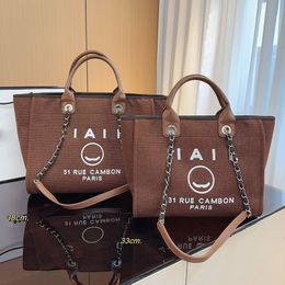 33/38cm Women Designer Beach Shopping Bag Two-Tone Embroidery Letters Silver Matelasse Chain Large Capacity Shoulder Handbag with Top Handle Purse Seven Colors