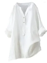 Women's Blouses 2024 Loose And Clear Standing Neck Button Long Sleeved Cotton Linen Top For Women