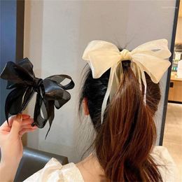 Hair Accessories Ribbon Bow Banana Clip Vertical Card Hairpin Grips Spring Barrette Sweet Band Solid Bowknot Ponytail