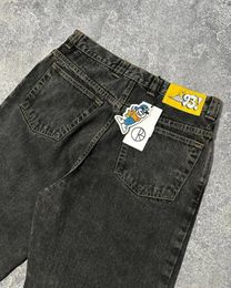 High street hiphop aesthetic geometric pattern printed jeans men y2k baggy versatile casual simple comfortable wide leg pants 240202