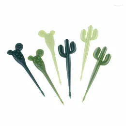 Forks 6pcs/pack Plastic Green Cactus Fruit Toothpick Kids Tableware Fork Picks