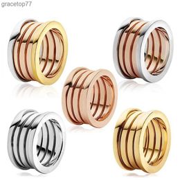 Luxury Jewellery Band Rings Baojia Classic Three Colour Spring Wide Rose Gold Titanium Steel Couple Ring 9u15