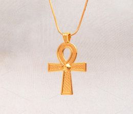 Vintage Egyptian Ankh Cross Symbol Of Life Pendant Necklace Gold Charm Crystal Ornament Wheat Chain Necklace Jewelry5506057